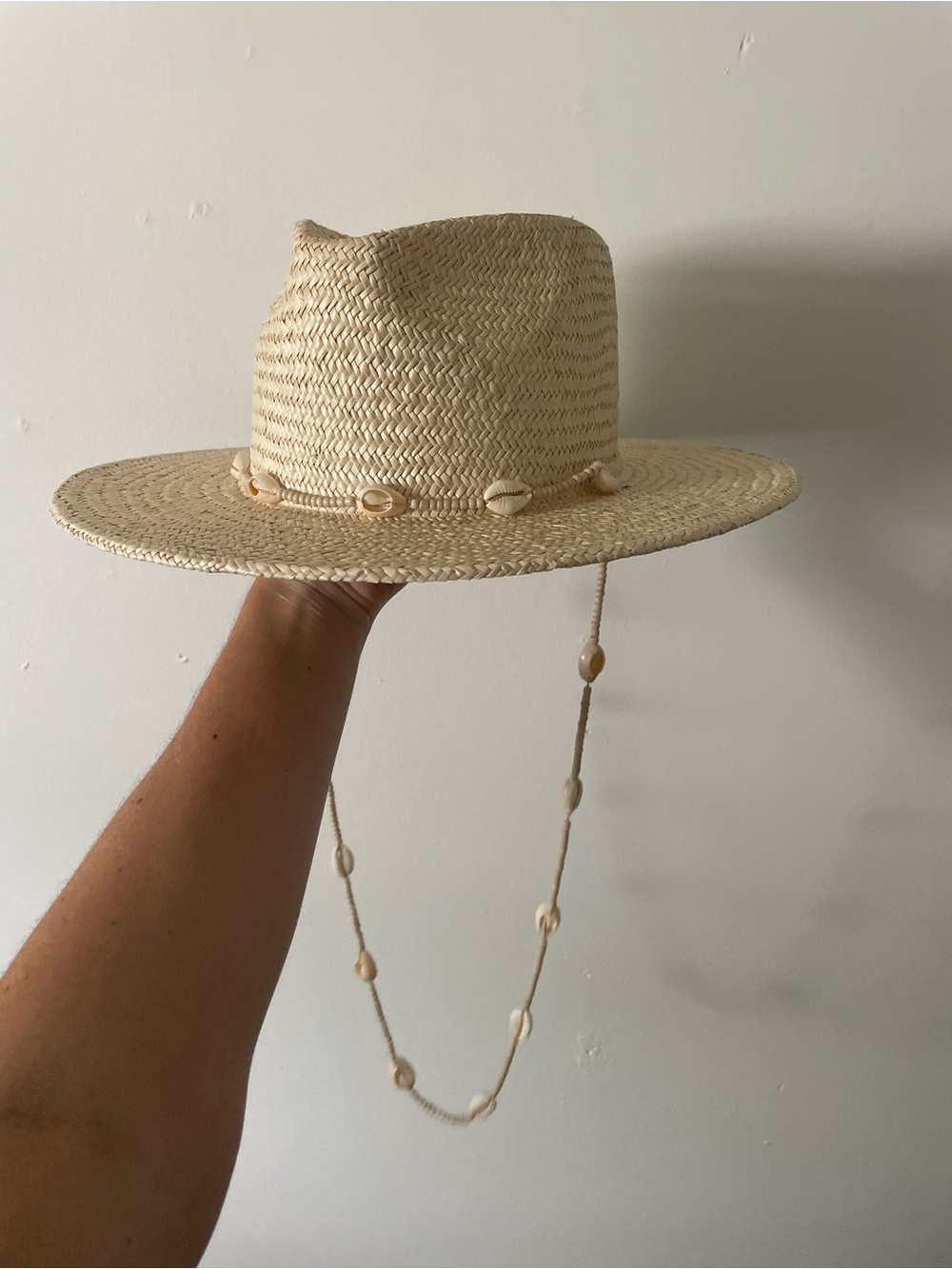Lack of Color Beach Fedora Hat with Shell Chin Strap - Natural